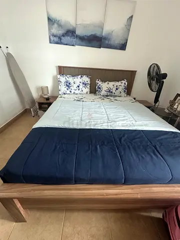 Wooden Double Bed with Headboard with mattress, 2 side tables  dresser- Perfect Condition