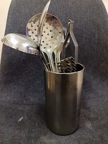 Stainless Steel Kitchen Utensil Holder with Assorted Utensils
