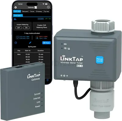 LinkTap G2S Wireless Water Timer  Gateway  Flow Meter - Smart Hose Timer for Garden, Cloud Control