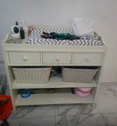 White Wooden Changing Table with 3 Drawers and Storage Shelves - Good Condition
