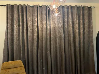 Pair of Thick -Brown Eyelet Curtains — Good Condition