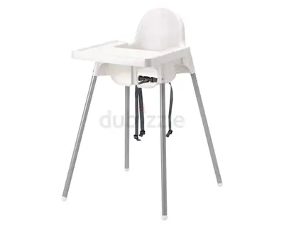 Simple white baby high chair with removable tray