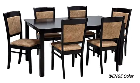 6-Seater Wenge Wooden Dining Table with Upholstered Chairs