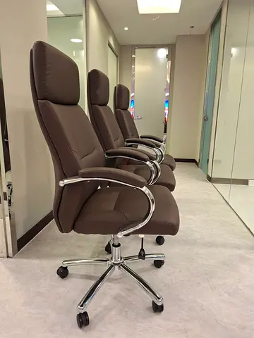 Set of 3 Brown Leather Office Chairs
