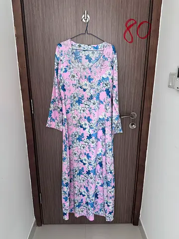 Light Pink Floral Long Dress Mukhawara for Abaya