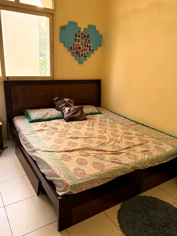 Solid wood king bed frame with mattress - dark finish