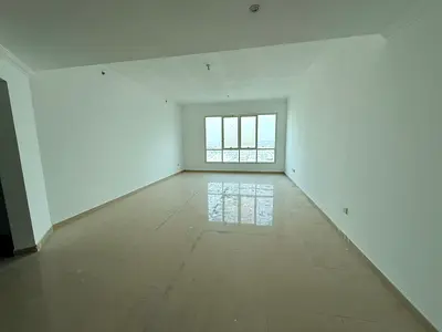 Annual rent 3BHK with free parking, open view, huge spaces, large hall distributor, master maid room, master bedroom, built-in wardrobes, balcony, and
