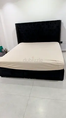 Black Velvet King Size Bed with Studded Headboard and Storage