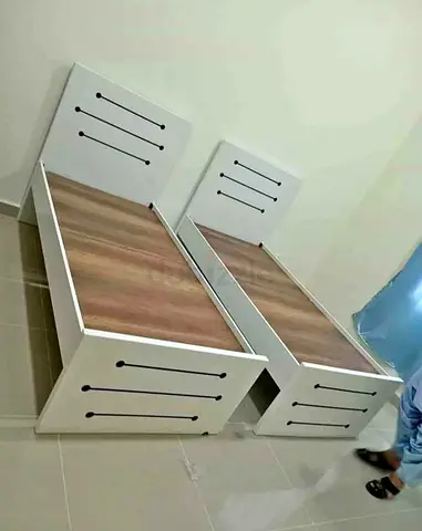 Pair of Single Wooden Bed Frames with Headboards - White  Wood Finish
