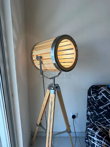 Wooden Tripod Floor Lamp with Drum Shade — Rustic/Industrial Style from HomeCentre