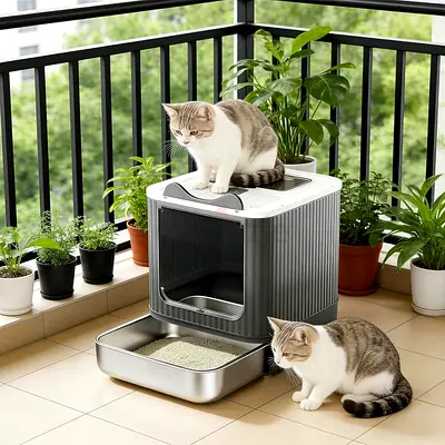 3240 - Upgraded Fully Enclosed Cat Litter Box with Lid, Covered Cat Box Enclosure, Anti-Splashing Ea