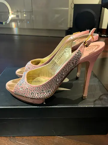 GINA Crystal Embellished Pink Satin Heels – Size 36 – Luxury Evening Shoes