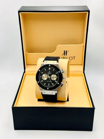 Hublot-style Mens Chronograph Watch with Box