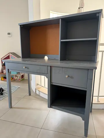 Grey Study Desk with Integrated Shelves and Drawers Pottery Barn