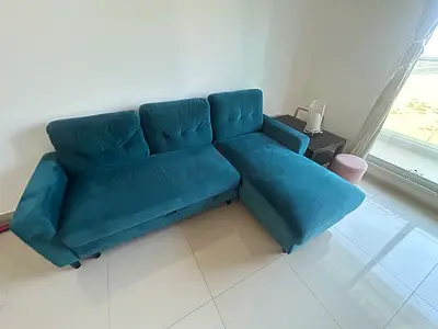 Comfortable Blue L-Shaped Sectional Sofa with pull out bed