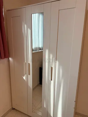 White 3-Door Wardrobe with Mirror — Good Condition