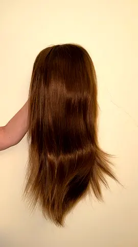 Long brown human-hair wig, natural straight with slight waves — brand new