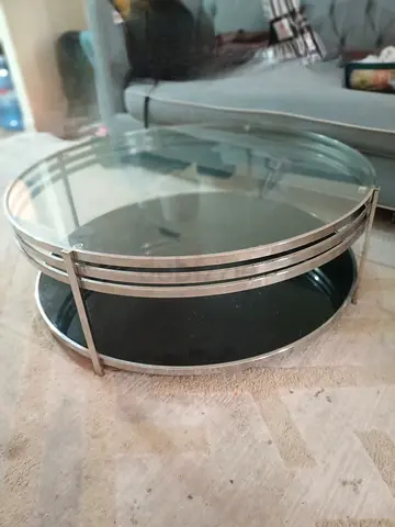 Round Glass and Chrome Coffee Table, Modern Design