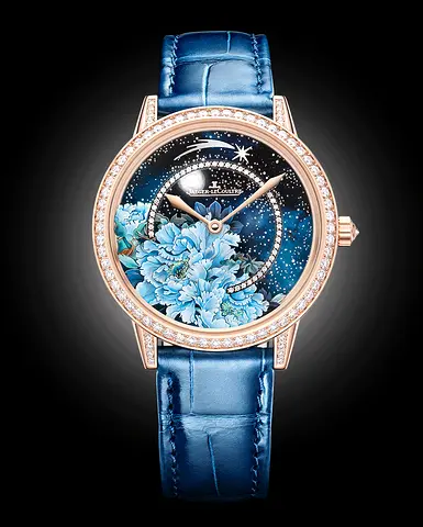Jaeger-LeCoultre Ladies Diamond Floral Dial Watch with Blue Leather Strap