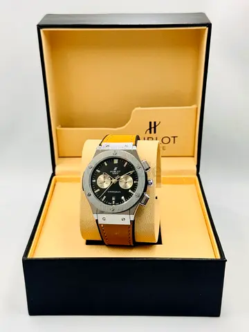Hublot-style Mens Chronograph Watch with Leather Strap
