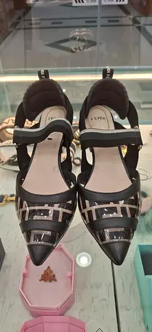 Fendi Black and Beige FF Colibri Slingback Flats