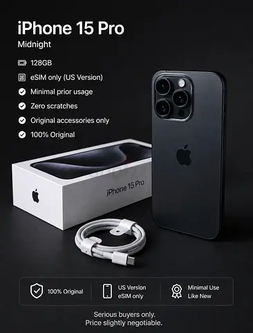 Apple iPhone 15 Pro 128GB Midnight - US Version (eSIM)
