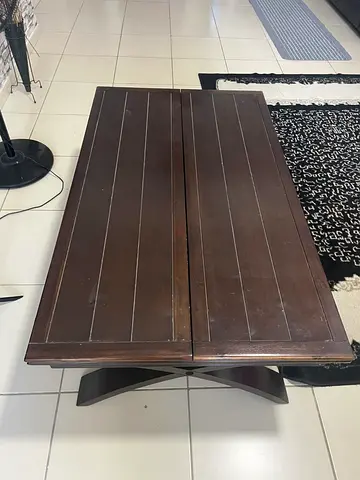 Solid Wood Coffee Table with Foldable Top - Dark Brown
