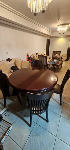 Solid Wood Round Dining Table with 4 Chairs - Good Condition
