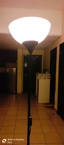 Black floor lamp with white bowl shade - good condition