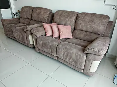 Comfortable 4-Seater Reclining Sofa Set - Brown Suede Finish