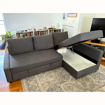 Grey L-Shaped Sofa Bed with Integrated Storage