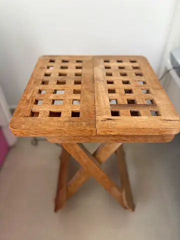 TWO Foldable Wooden Stool/Side Table - Rustic Lattice Top
