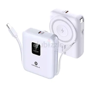 Portable Wireless Power Bank 10000mAh with Built-in Cables and LED Display