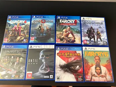 Collection of PlayStation PS4/PS5 Games including $% of War, Far Cry, Until Dawn