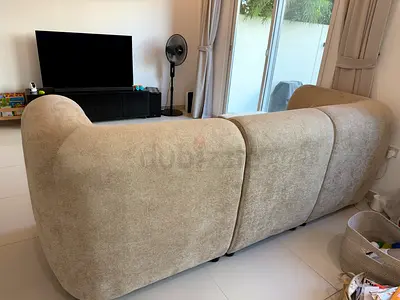 Curved Beige 3-Seater Sofa in Good Condition