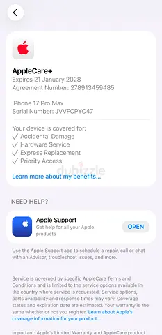iPhone 17 Pro Max 512 gb with Active AppleCare+ (Expires Jan 21, 2028)