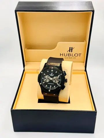 Hublot mens chronograph watch in original box - black dial