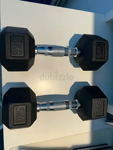 Pair of 5kg Hex Rubber Coated Dumbbells - Amazing Condition