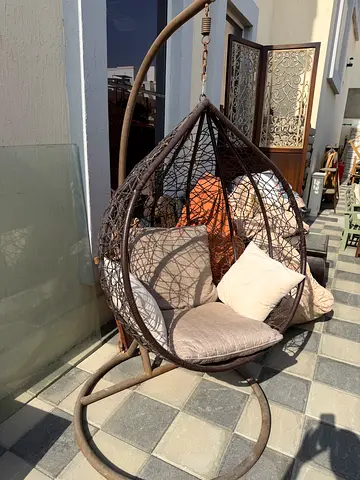 Outdoor Hanging Egg Chair with Cushions - Brown Wicker