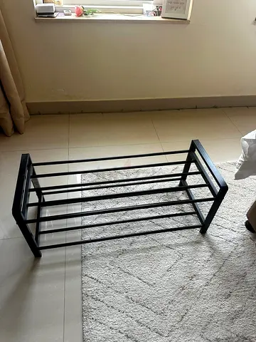 Compact 2-Tier Metal Shoe Rack - Black