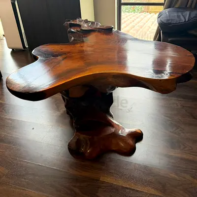 Solid Carved Teak Root Coffee Table - Rustic Natural Shape