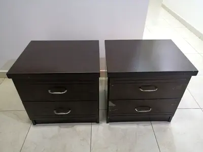 TWO DARK BROWN WOODEN POLISH TABLES