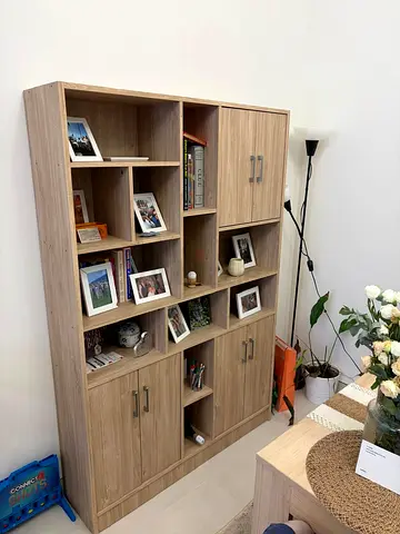 Light Wood Bookcase with Cabinets — Good Condition