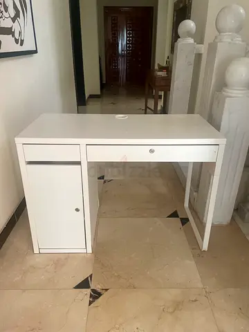White Office Desk with Drawers and Cabinet - Good Condition
