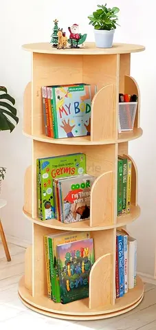 Rotating Wooden Kids Book Shelf - 3 Tier