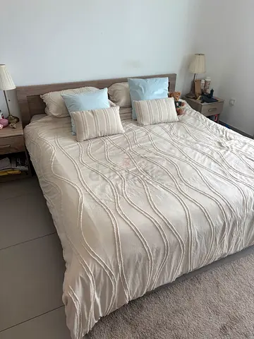 220x220 Bed with Headboard and Two Nightstands and Dresser (Mattress Available)