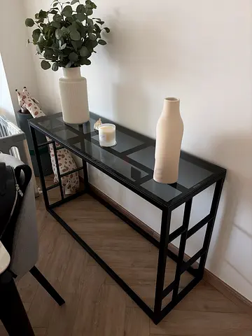 Black Metal and Glass Console Table – Perfect Condition