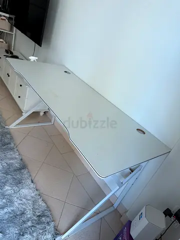White study desk with cable grommets - good condition
