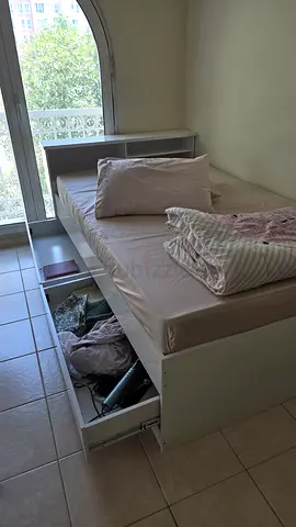 IKEA single bed with under-bed storage - white, good condition with mattress
