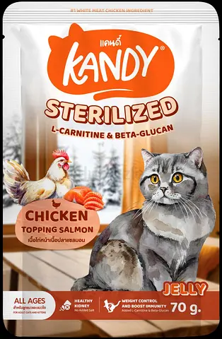 Kandy Sterilized Cat Food - Chicken topping Salmon, 70g pouch